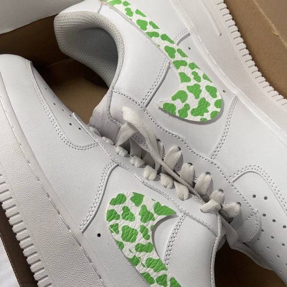 Custom green cow stain print on air force 1 painted cow motif iron on patch af1 - Picture 10 of 13